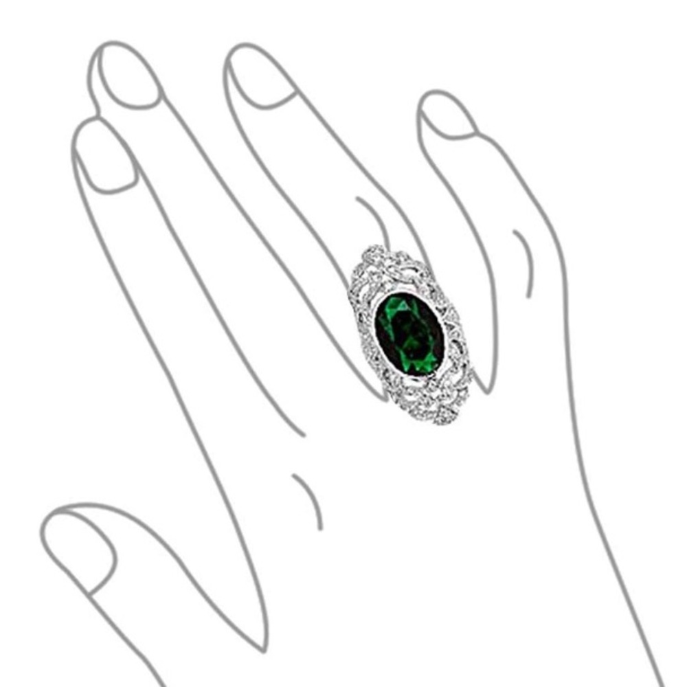 Lab Created Emerald & CZ Statement Ring - Picture 4 of 10